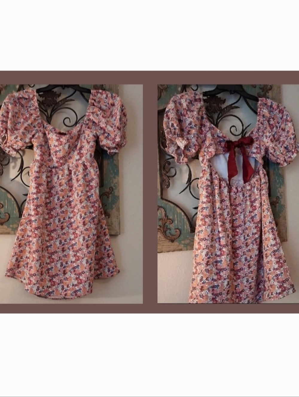 🔥🔥CLEARANCE ITEM Altar'd State Peach, Mauve Puff-Sleeve Mini Dress. Size Small